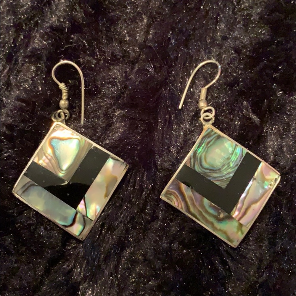 Silver earrings with mother of pearl inlay